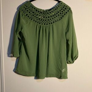 Umgee Green Blouse with Cut-Out Neckline